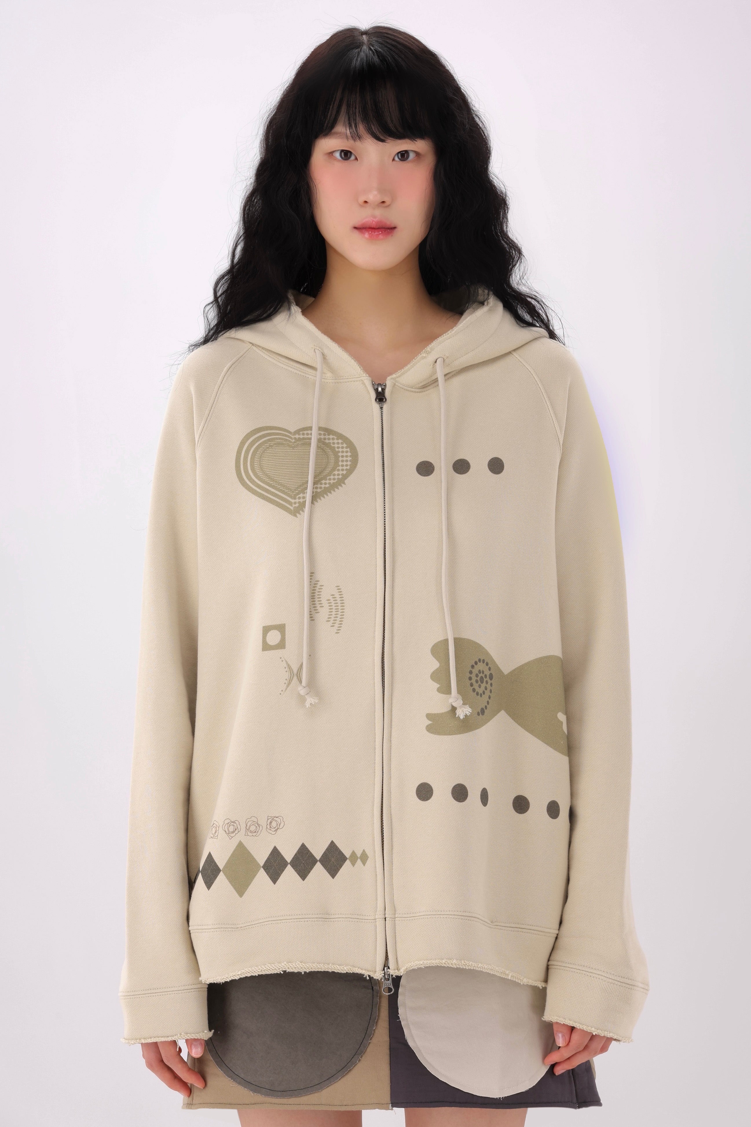 Wool Frayed Hoodie Zip-up (Ivory)