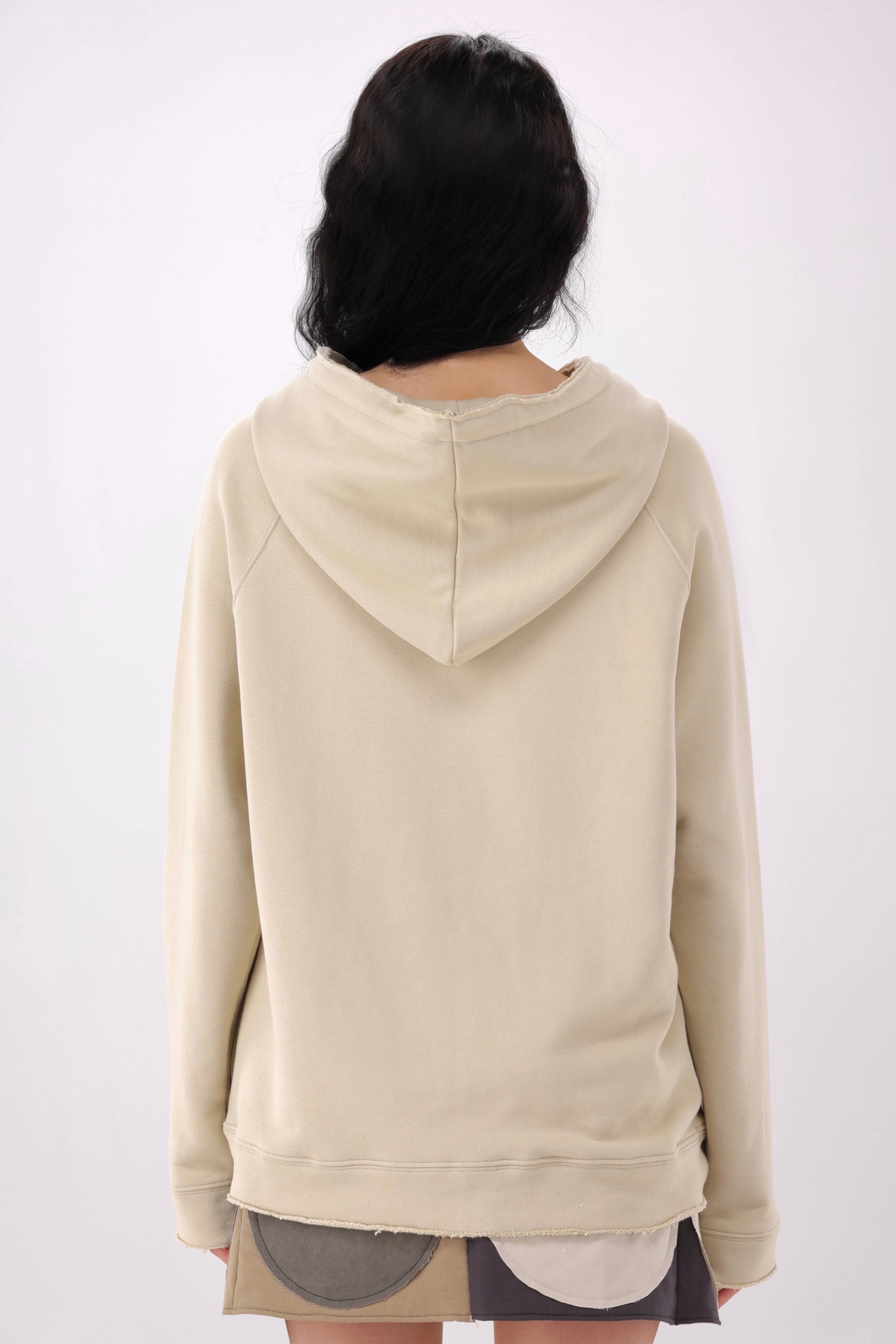 Wool Frayed Hoodie Zip-up (Ivory)