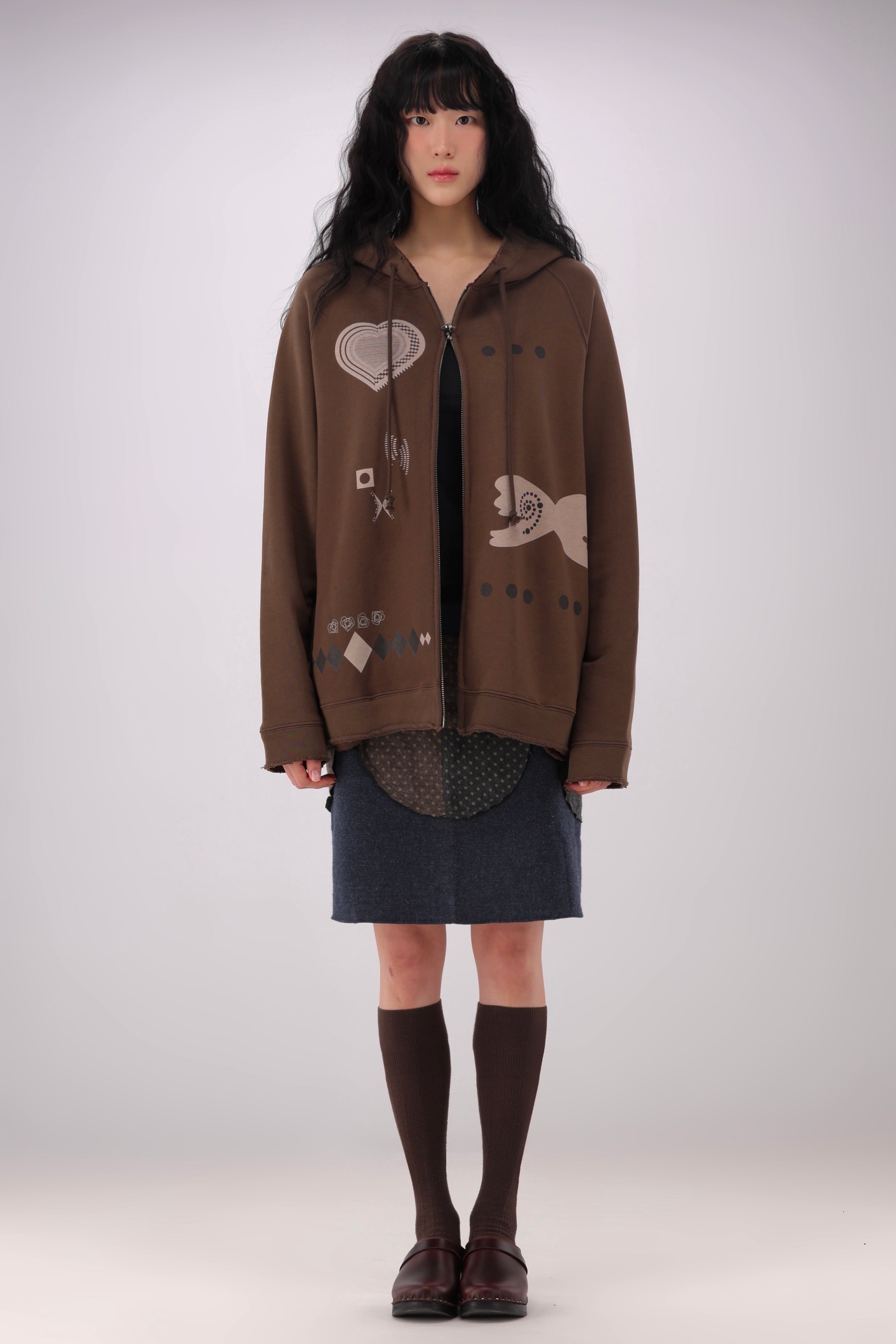 Wool Frayed Hoodie Zip-up (Brown)
