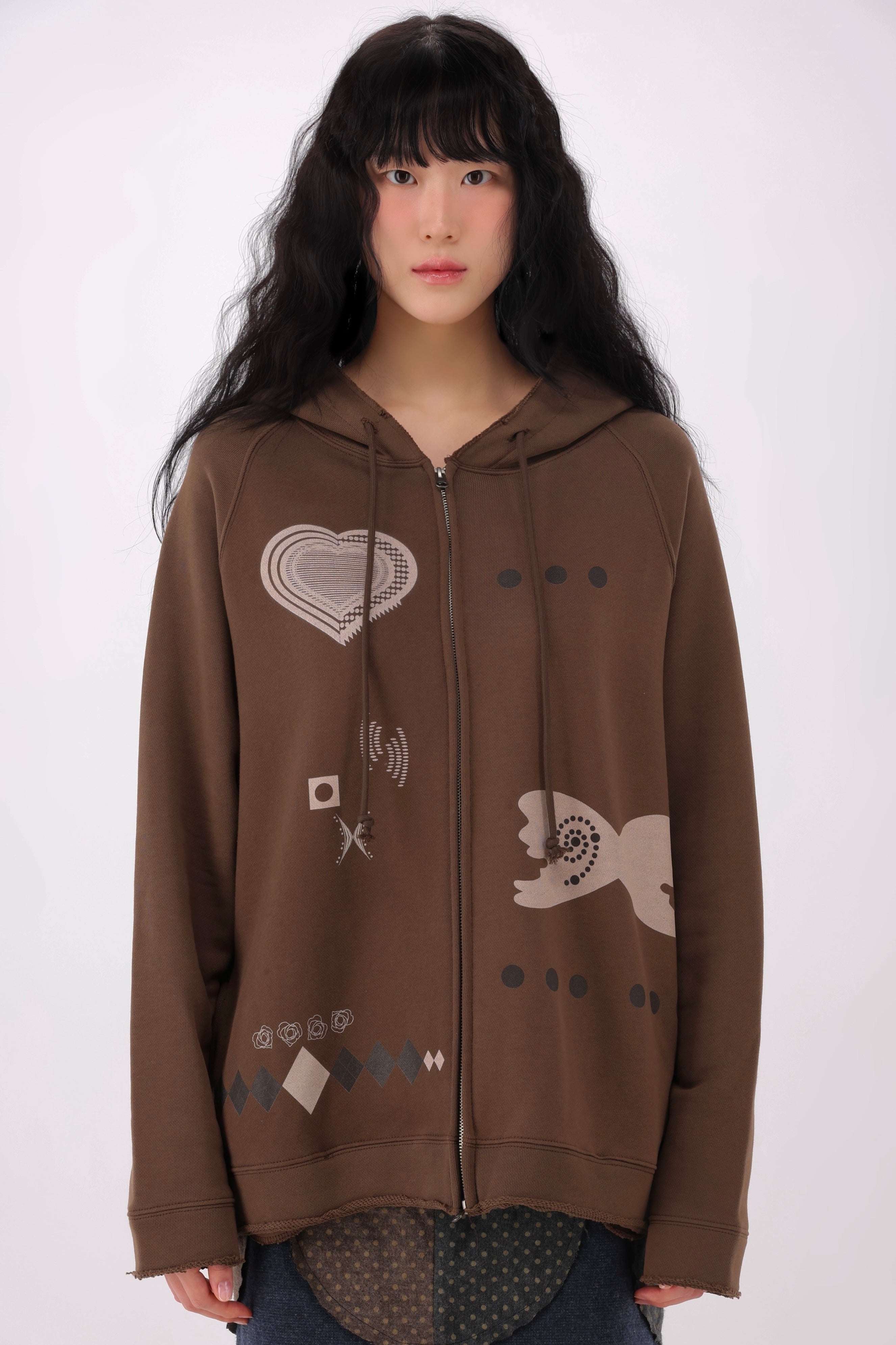 Wool Frayed Hoodie Zip-up (Brown)