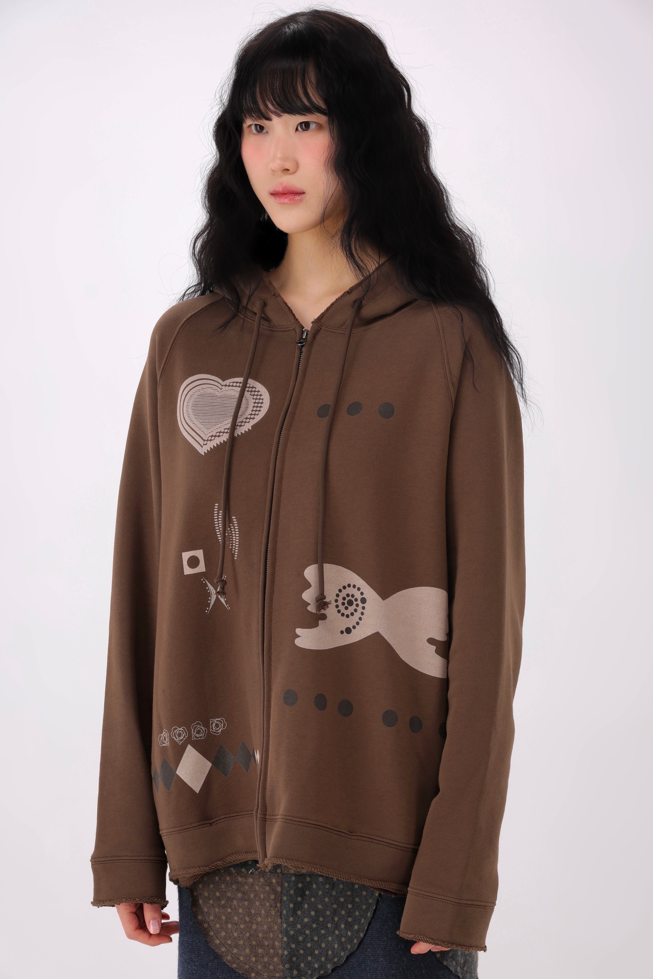 Wool Frayed Hoodie Zip-up (Brown)