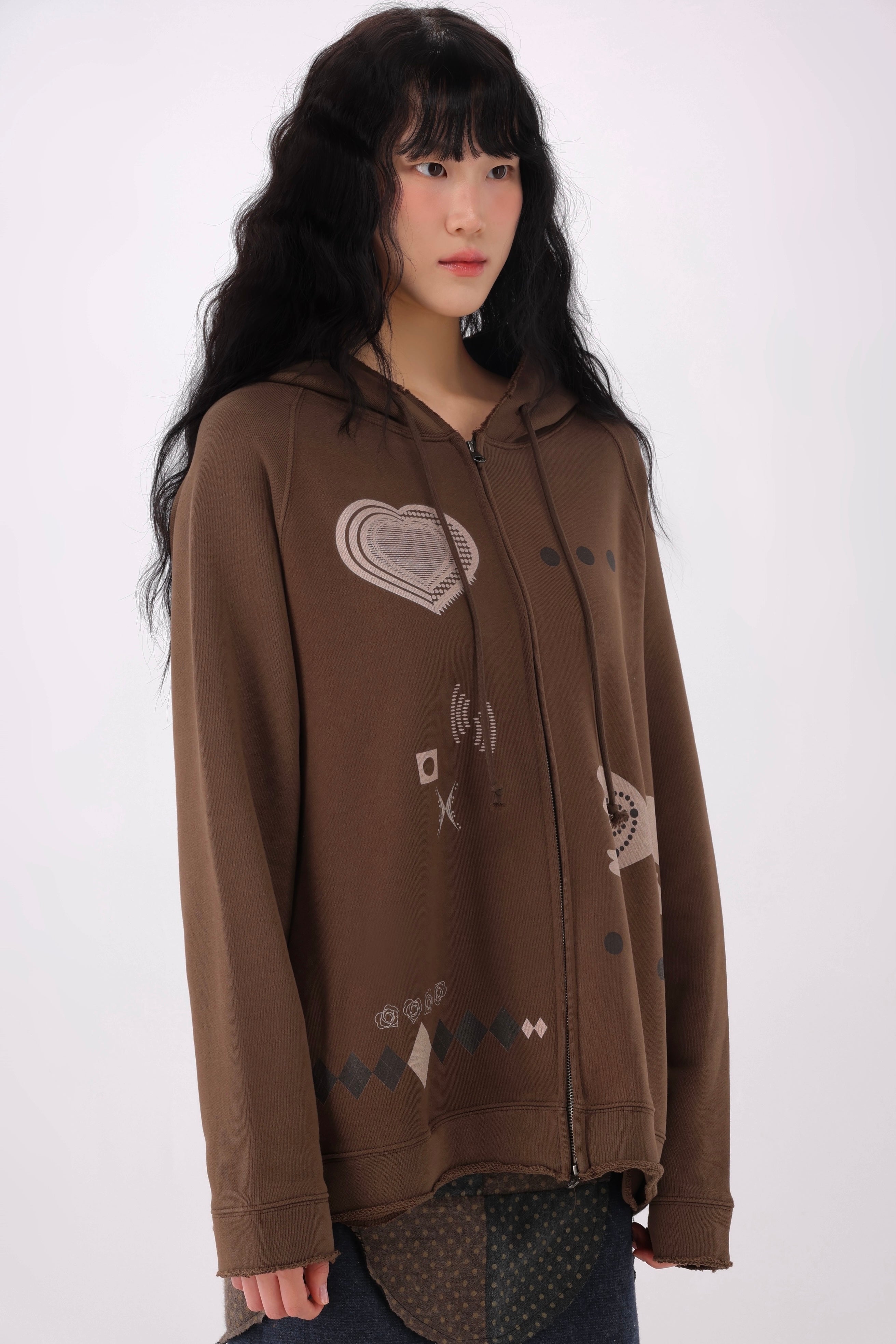 Wool Frayed Hoodie Zip-up (Brown)