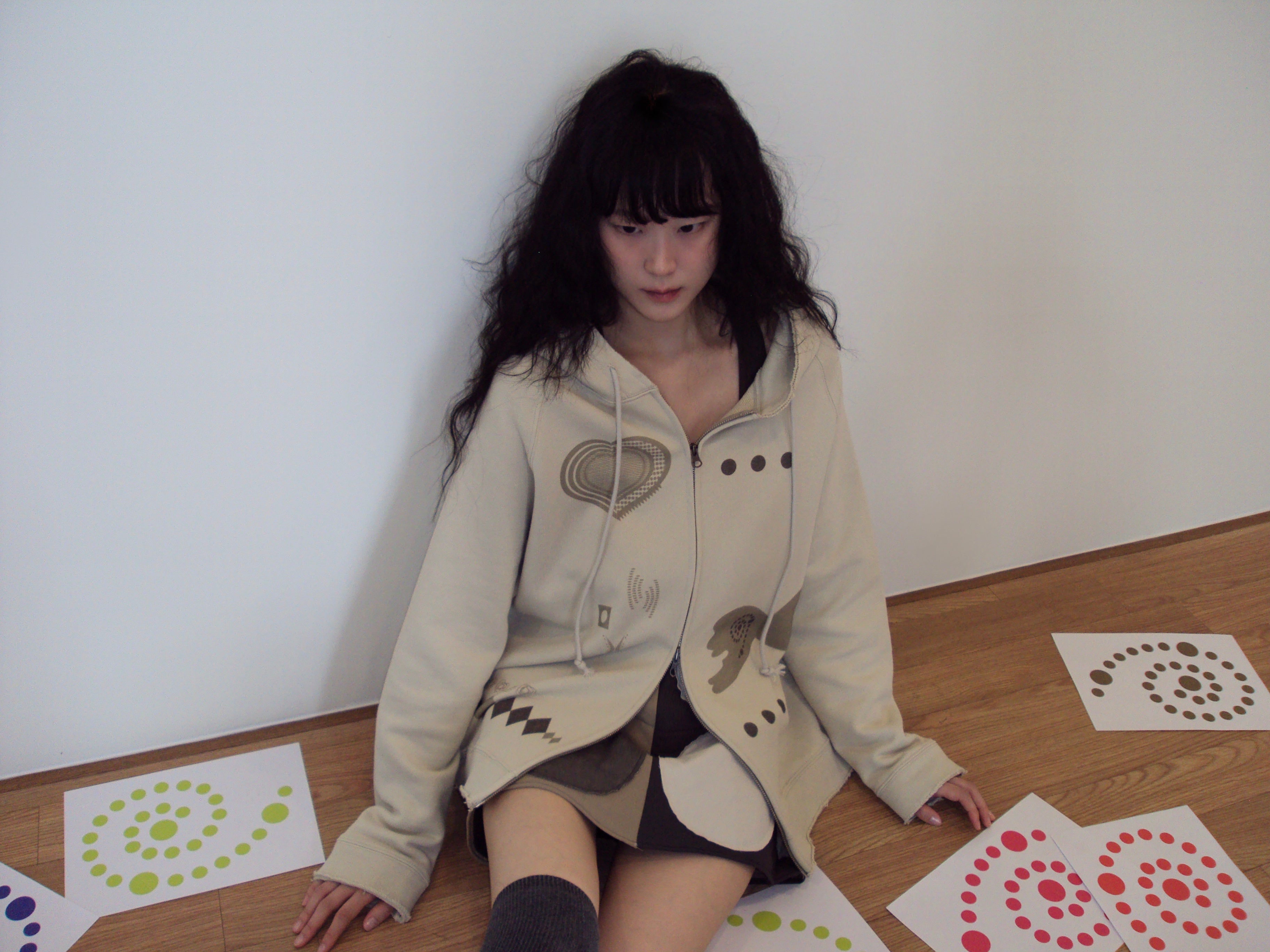 Wool Frayed Hoodie Zip-up (Ivory)