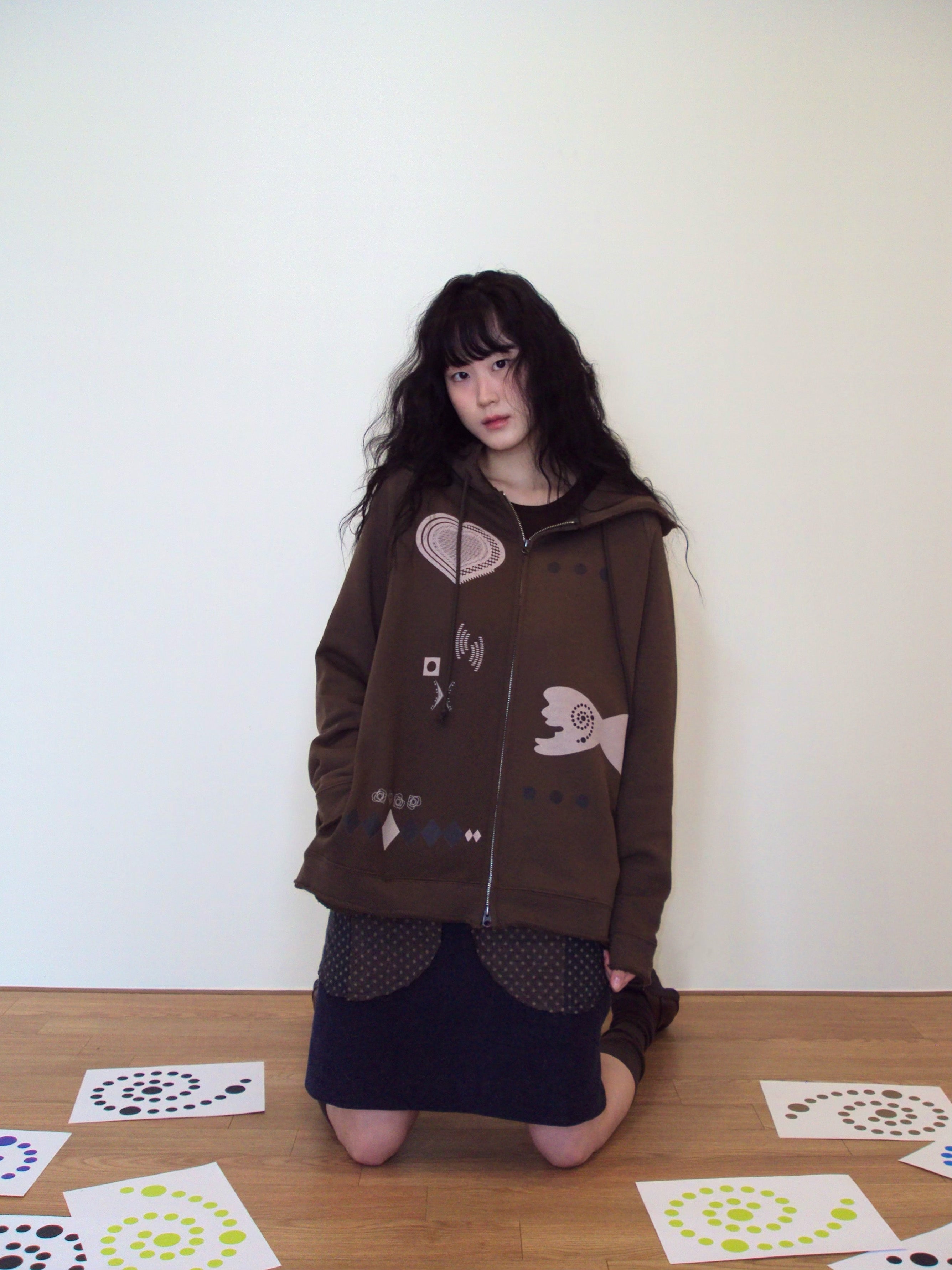 Wool Frayed Hoodie Zip-up (Brown)