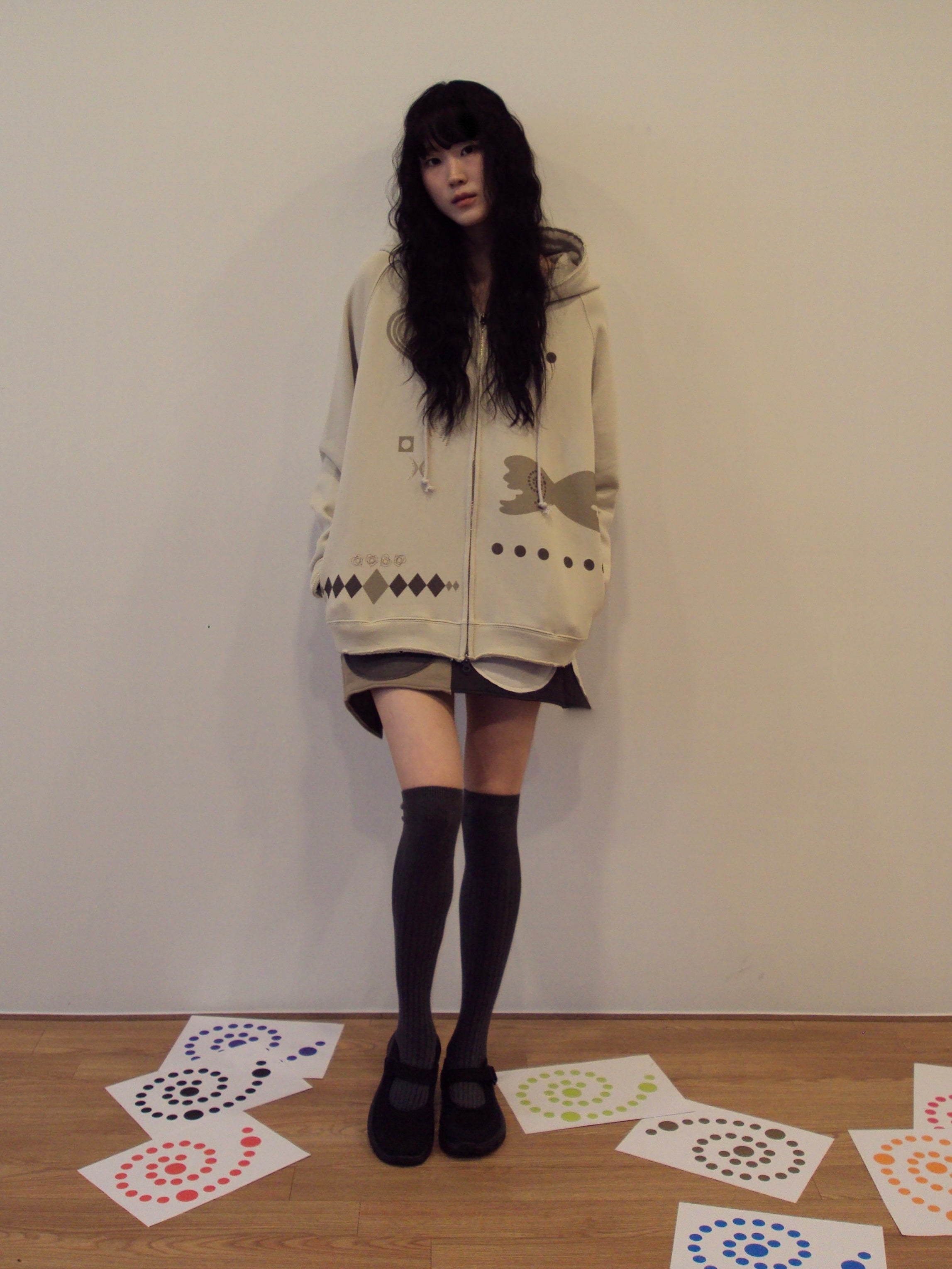 Wool Frayed Hoodie Zip-up (Ivory)